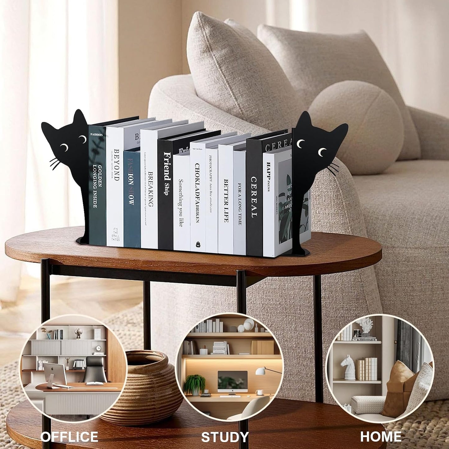 Metal Book Ends for Heavy Books / Black Cat