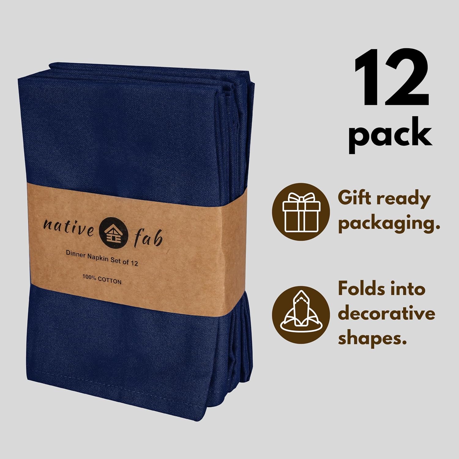 Native Fab Cloth Dinner Napkins Set of 12 Cotton 17x17 Absorbent Soft Restaurant Hotel Quality - Cocktail Napkins