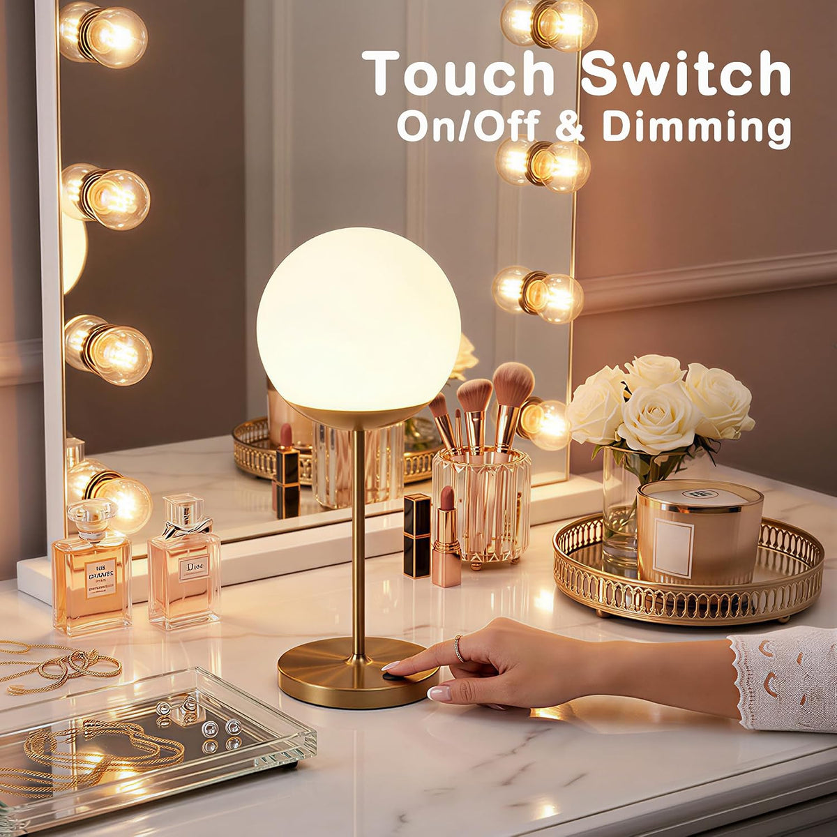 WEILAILUX Shower Lamp Waterproof, Cordless Globe Table Lamp Gold Mini | Original Design, Portable Rechargeable, Touch