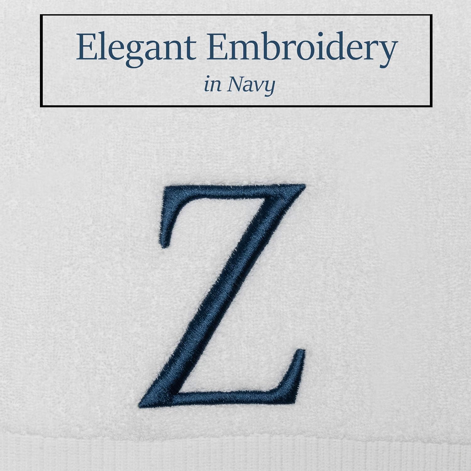 White with Navy Monogrammed Hand Towels for Bathroom - Set of 2 Letter Z | Luxury Hotel Quality Initial Towels For