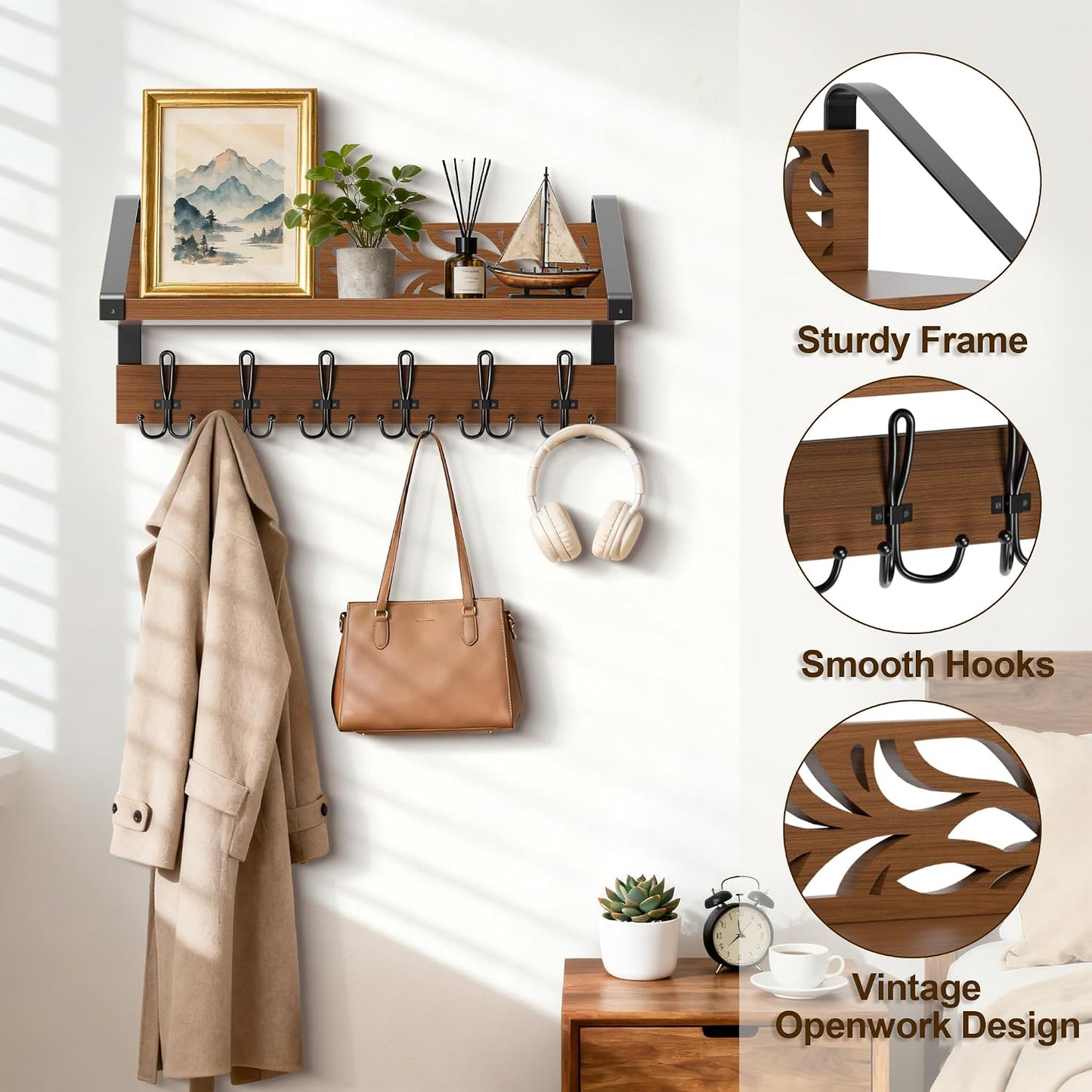 Rustic Brown 15" Wood Organizer / Brown and Black / 2 Inch
