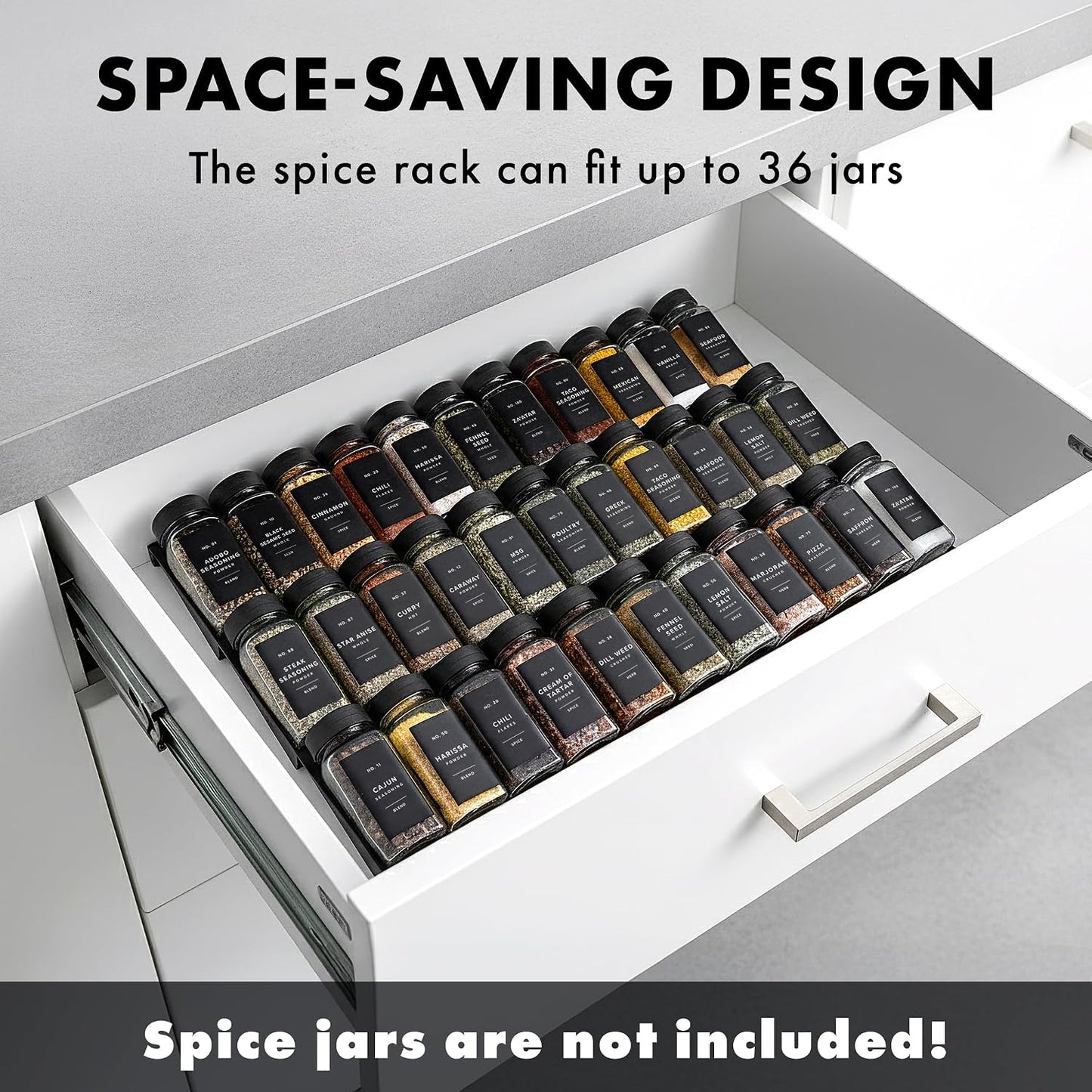 Spice Drawer Organizer - Expandable Spice Rack for Drawer, Black Seasoning Organizer for Drawer Spice Organizer, Spice