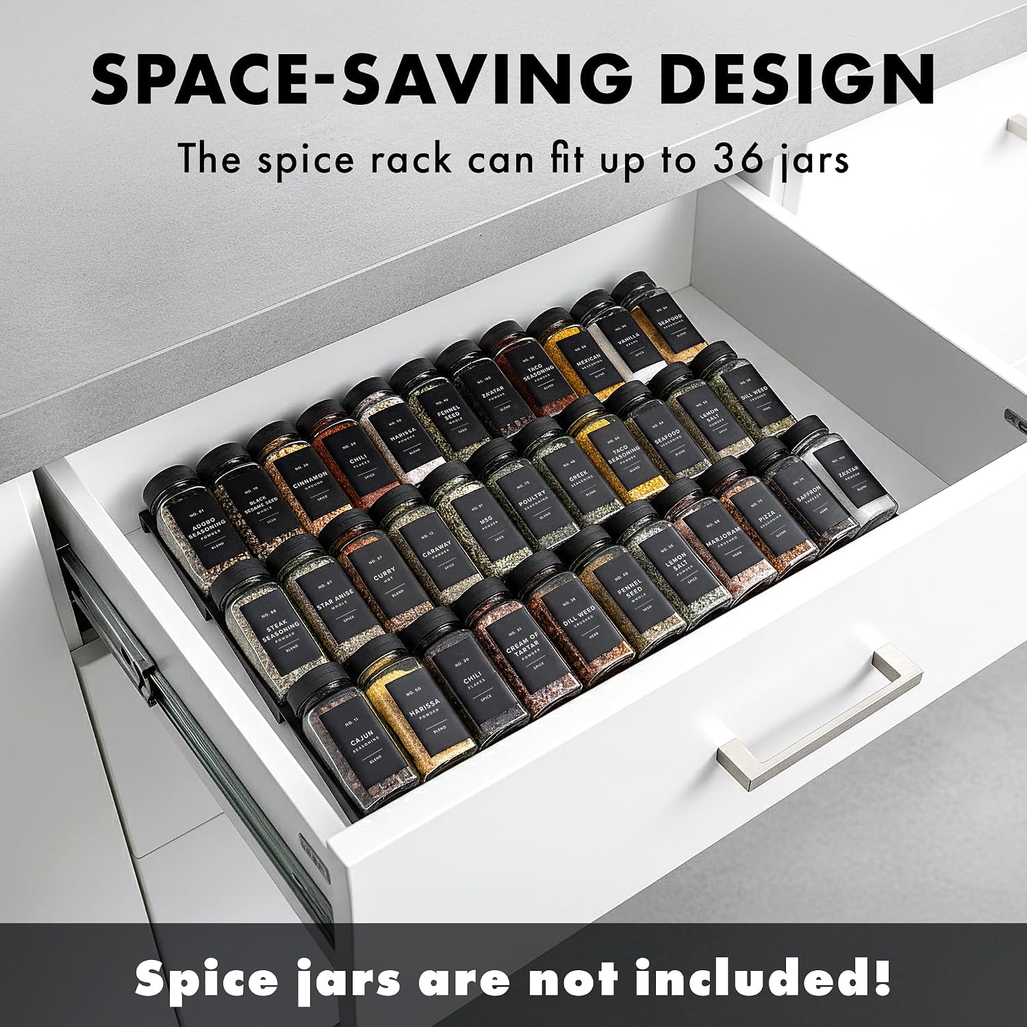 Spice Drawer Organizer - Expandable Spice Rack for Drawer, Black Seasoning Organizer for Drawer Spice Organizer, Spice