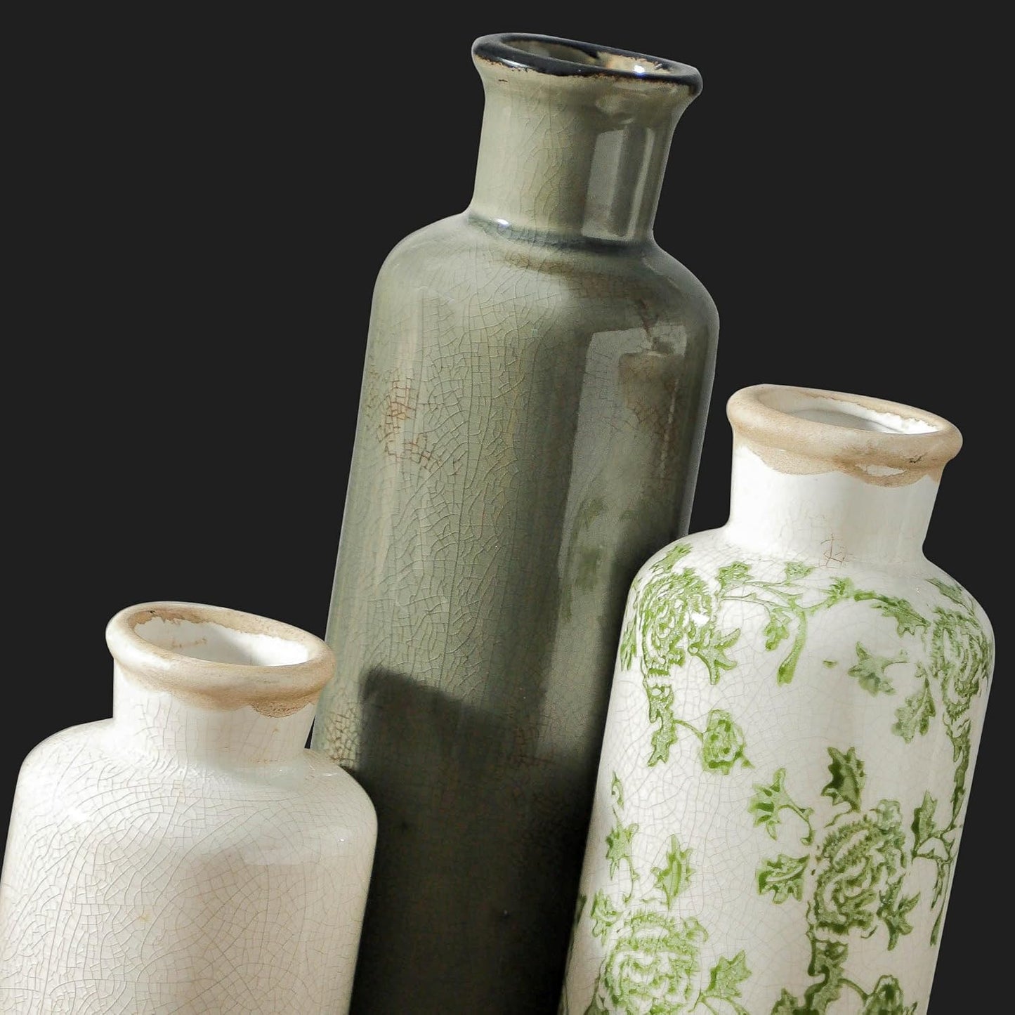 Vintage Vase / Ceramic Vintage Flower Vases / 007 Vintage - Green / Set of 3