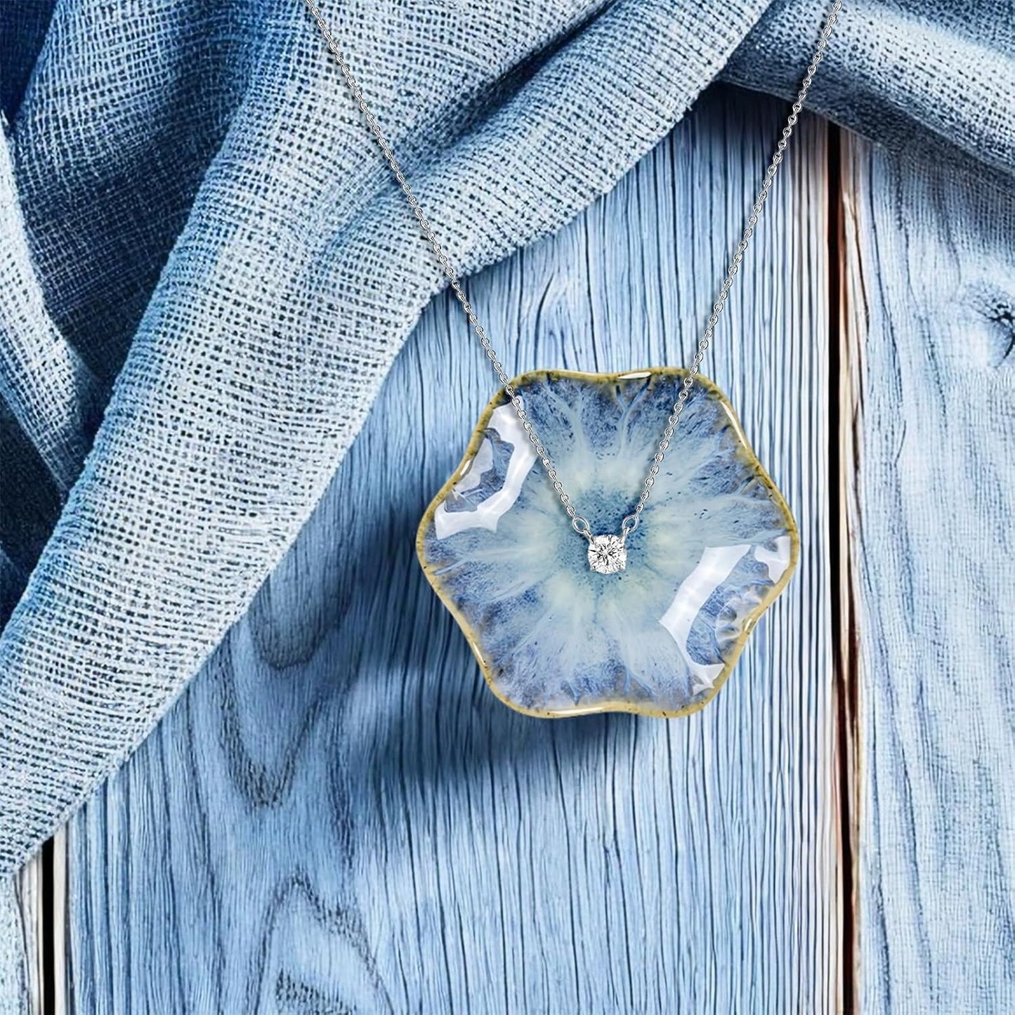 Ring Holder Necklace Small Key / Light Blue / Set of 2