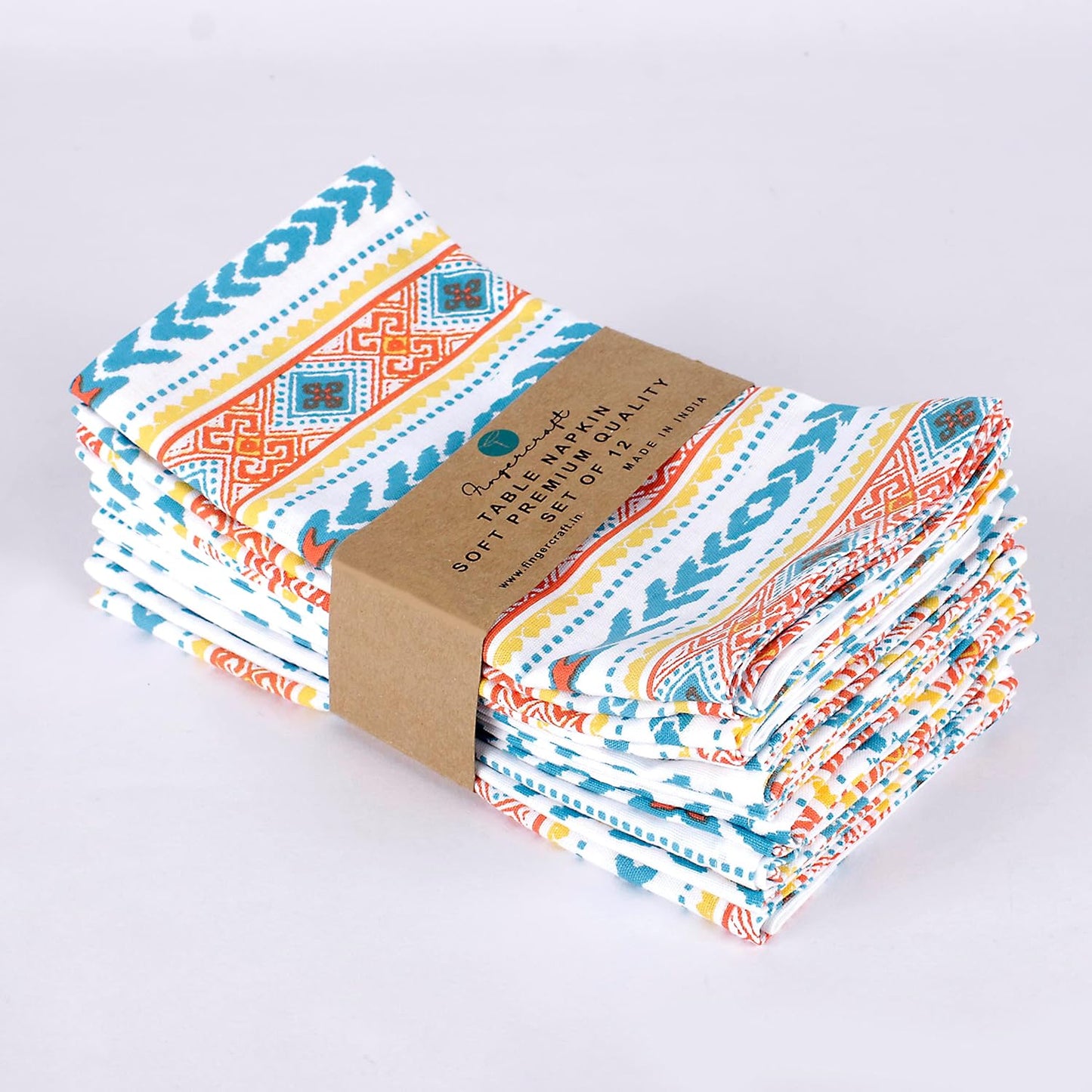 FINGERCRAFT Cloth Napkins Set of 12 Cotton Linen, 20x20 in, Tribal Spirit | Mitered corner, washable, soft, absorbent