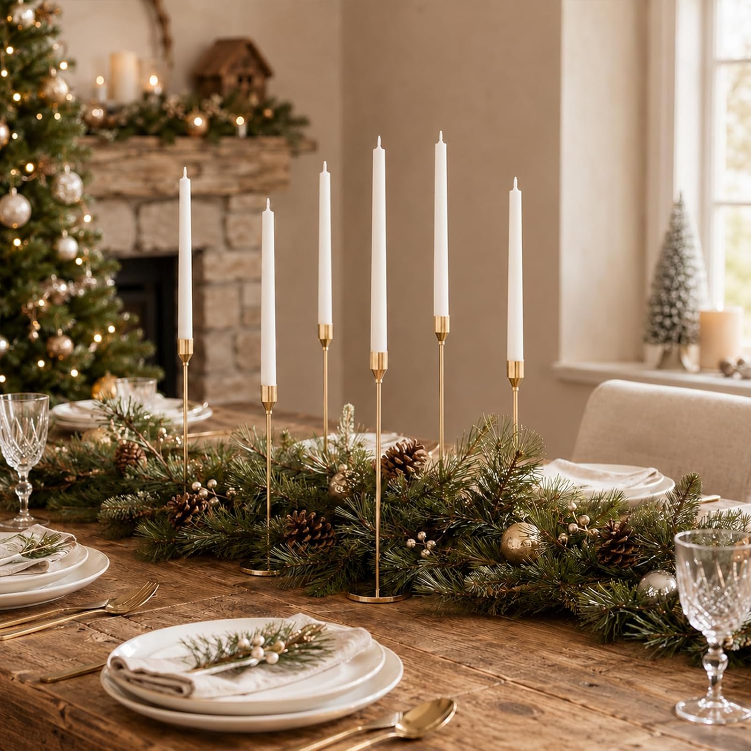 NLBTW Set of 6 Gold Taper Candle Holders, Tall Candlesticks Holder for Dining Table Centerpiece, Fall Decor, Fireplace