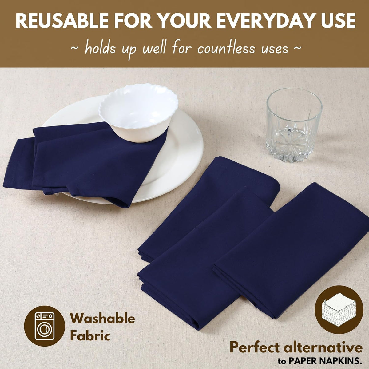 Native Fab Cloth Napkins Set of 12, 100% Cotton, 17" x 17", Washable & Reusable Fabric Linen, Table Decor for Dinner