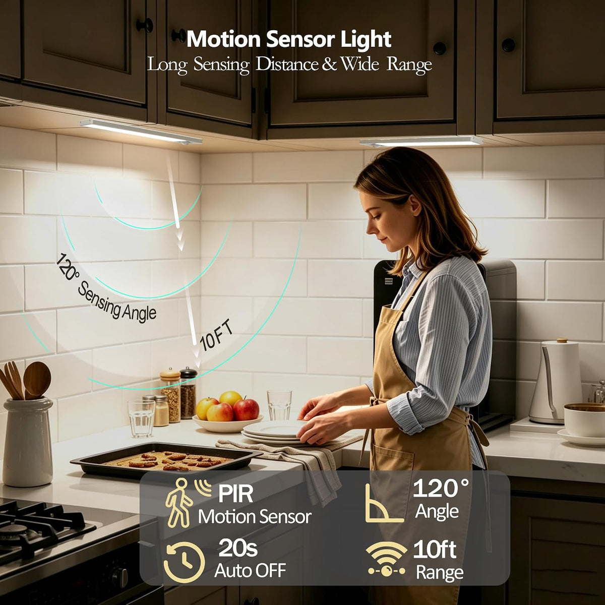 8 inch Under Cabinet Lighting Wireless,6 Pack Rechargeable Motion Sensor Light Indoor,Magnetic Closet Lights，with 3