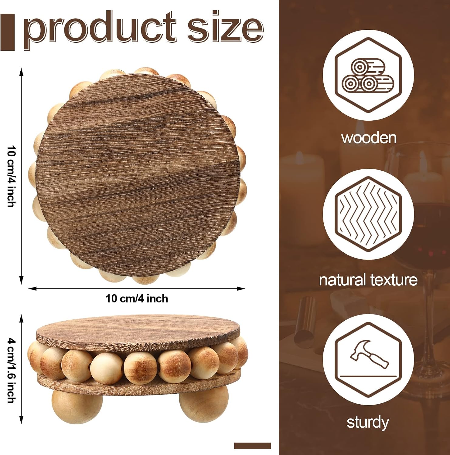 Wooden Risers for Displays Round Wood Riser Distressed Wood Risers / Brown / 3.94 Inch / Set of 2