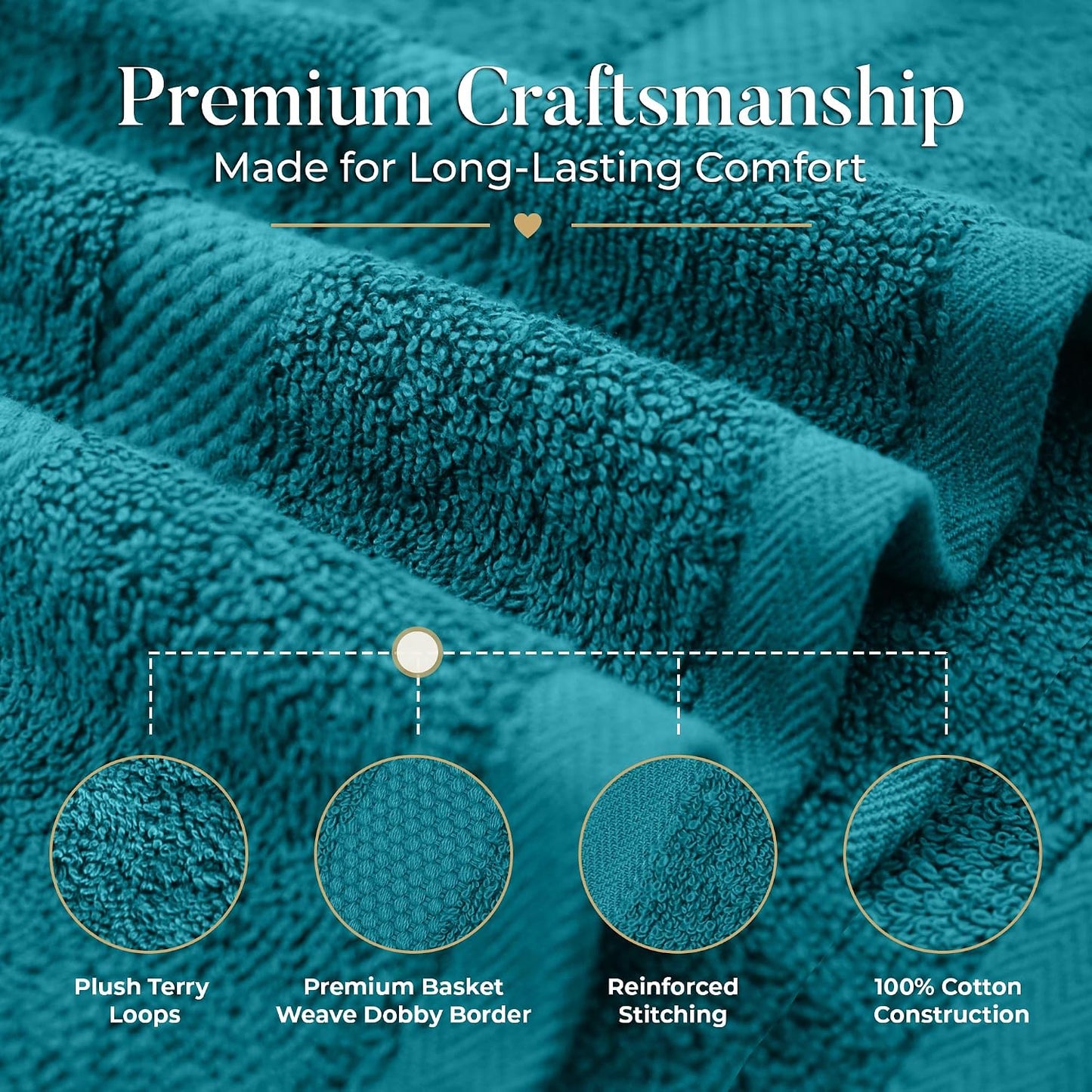 DAN RIVER 600 GSM Cotton Large Bath Towels Set of 4, 27 x 54 Inches, Teal | Larger & Lighter Weight Towels for Bathroom