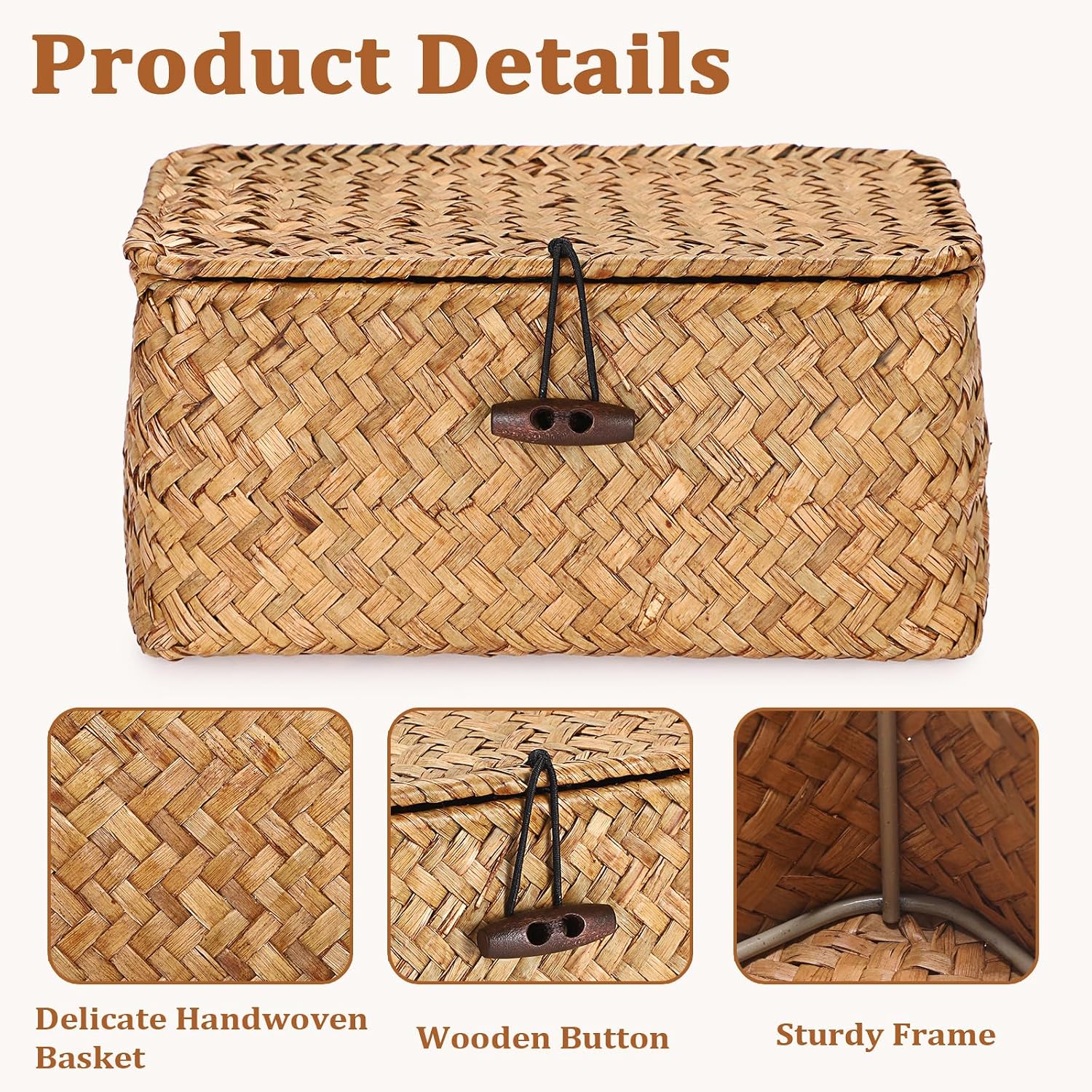 Small Wicker Basket / 7.0"L x 4.3"W x 3.3"H / Caramel Color / Natural
