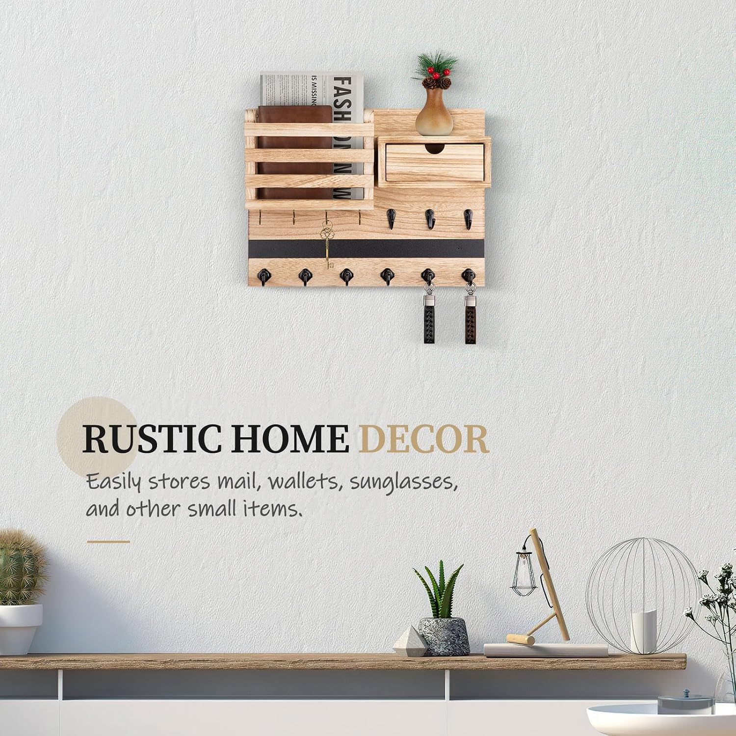 13 Hooks / Key Holder Wall Mount / Wood