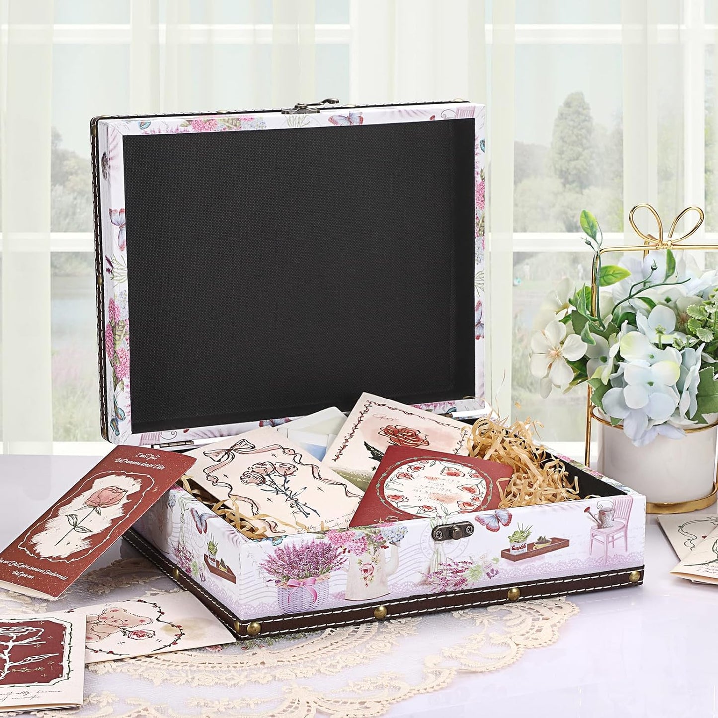 Wooden Treasure Chest Box / Lavender Pattern