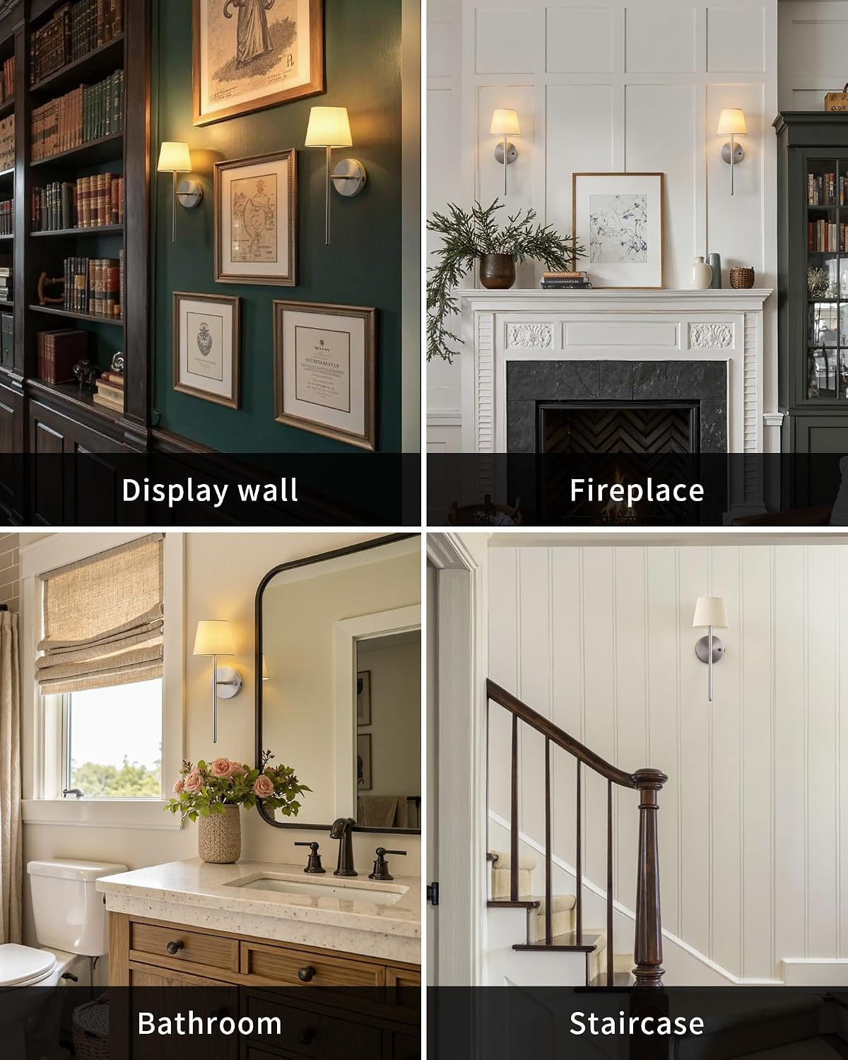 Cordless Small Wall Sconce Set of 2, Nickel Rechargeable Wall Light | Dimmable LED Battery Operated, Fabric Shade Wall