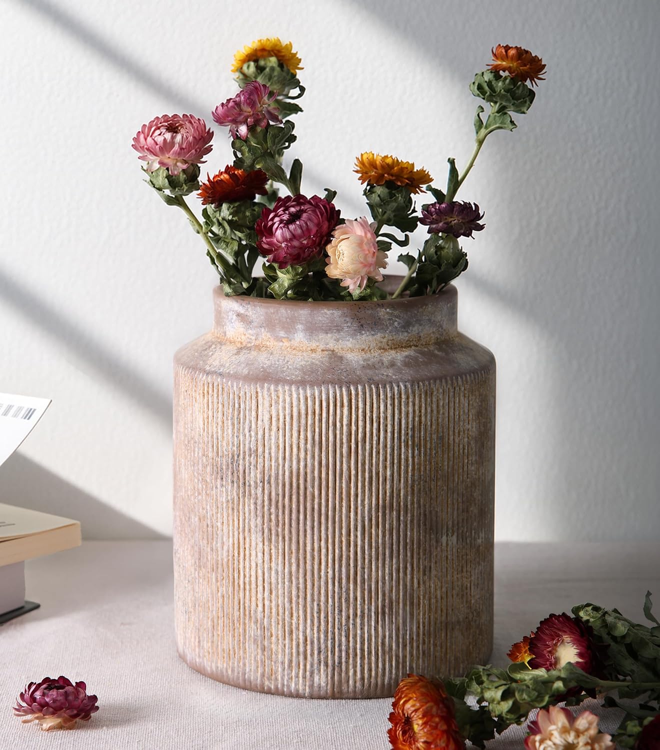 Ceramic Flower Vase Rustic Vases Modern Vase Short Wide Mouth Vases / Terracotta / 7 Inch