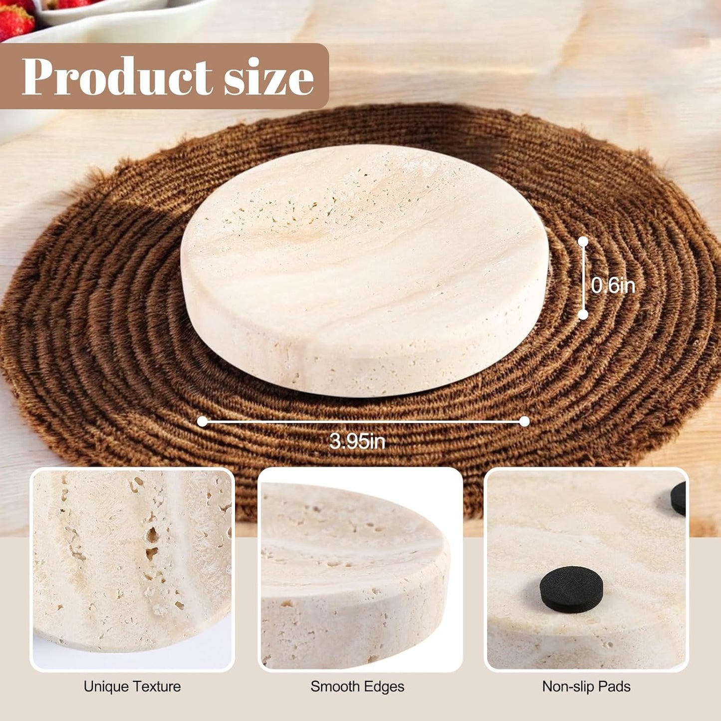 4" Decorative Dish / Travertino Romano / Natural / Set of 4
