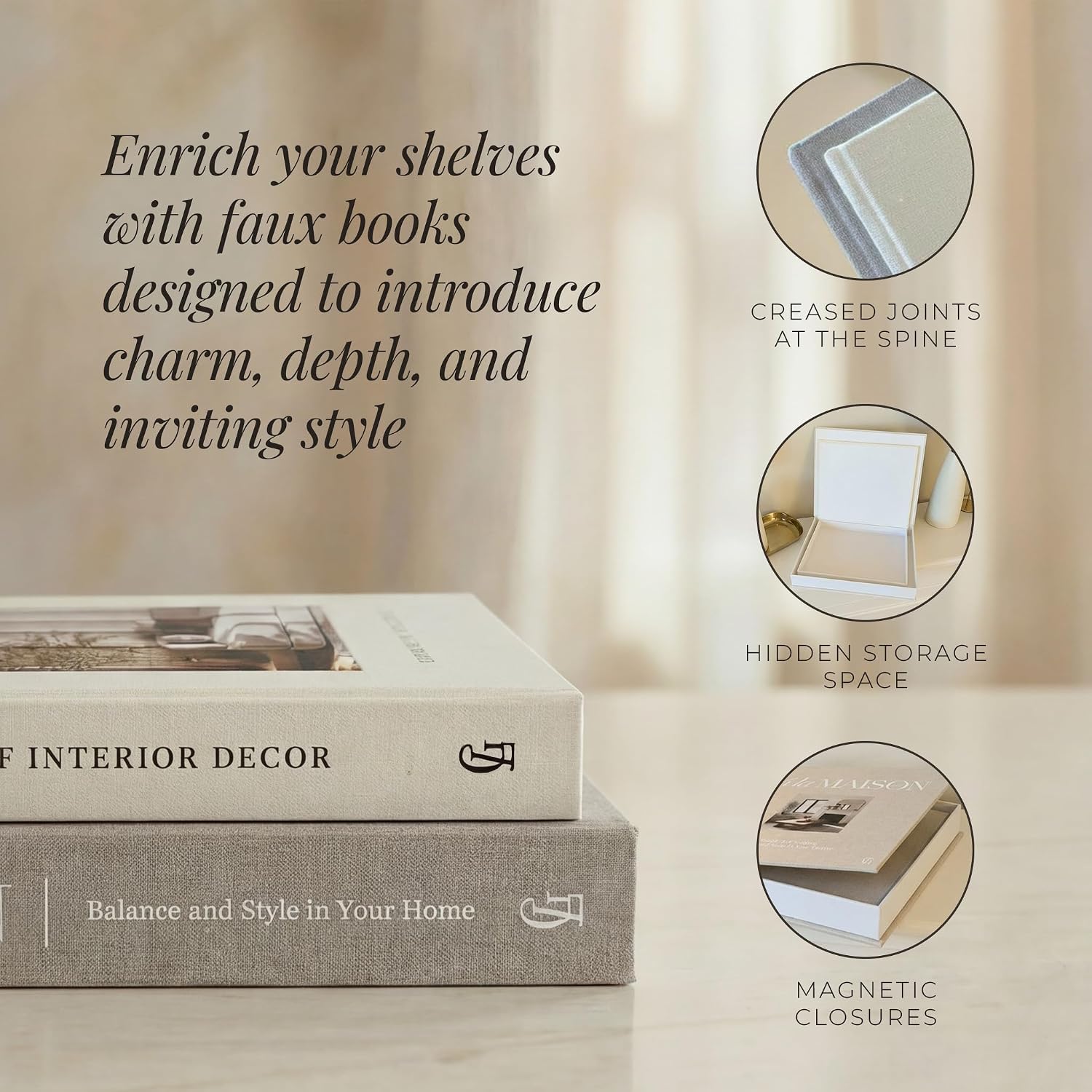 Linen Faux Book Storage Boxes / Set of 2