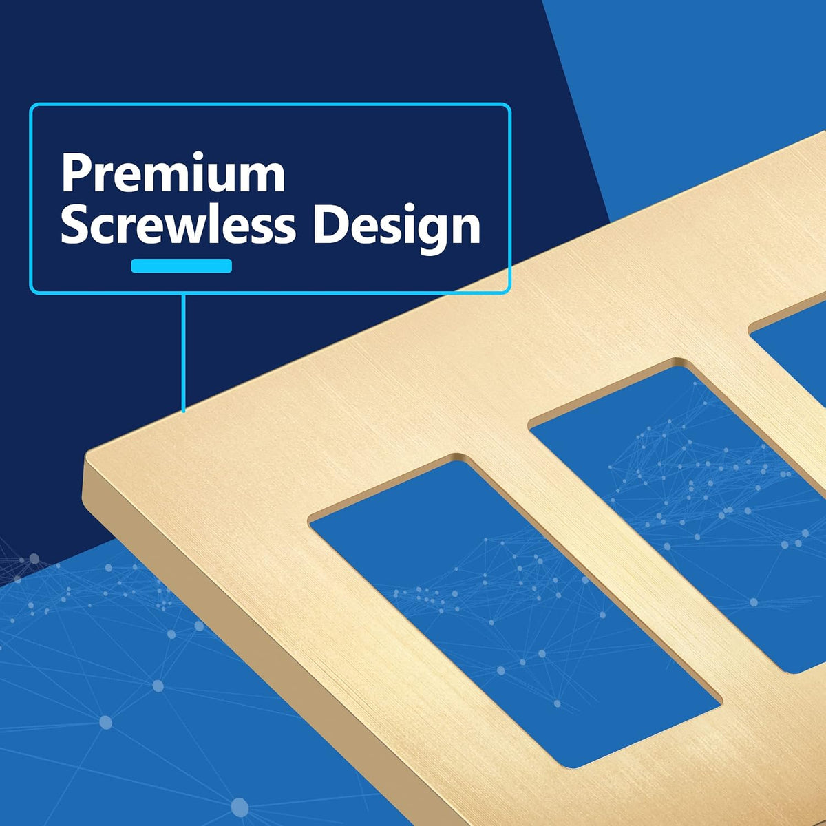 LIDER Decorator Switch Cover, Screwless Wall Plate, Mid-Size 3-Gang, 2-Pack | Brushed Gold, Polycarbonate