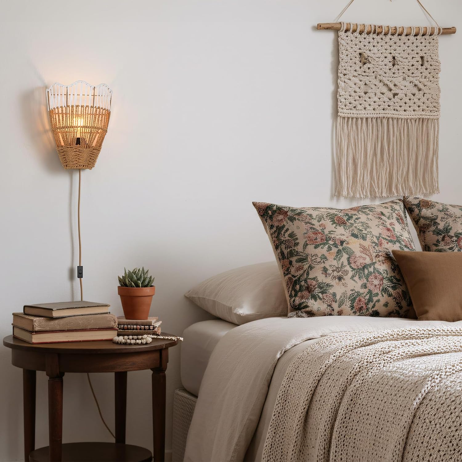 Handwoven Rattan Wall Lights / Boho C / Set of 2