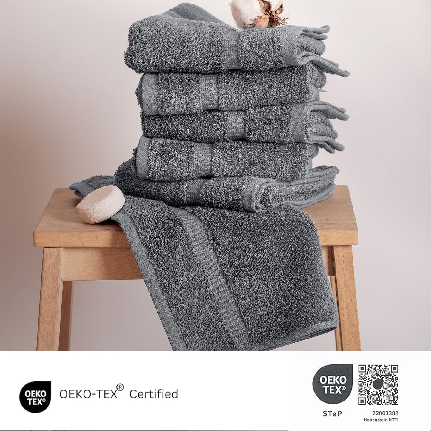 SALBAKOS 6-Piece 100% Turkish Cotton Hand Towels, 16x30 inch, Gray | Large Size Thick Super Soft Highly Absorbent