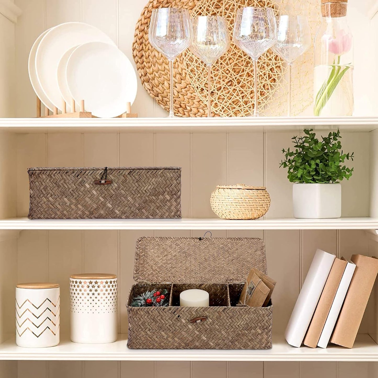 Lid Toilet Tank Basket Holder Handwoven Wicker Basket Home Organizer Bin