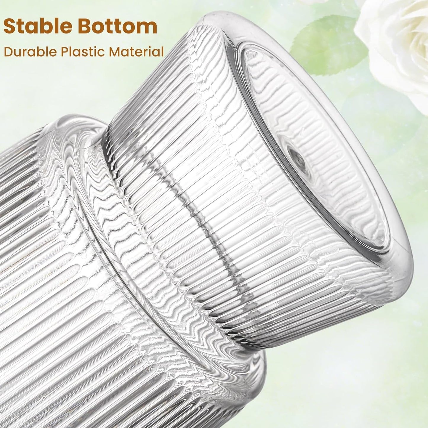 6.3" Small Ribbed Fluted Glass-Like Vase / Clear / Set of 12