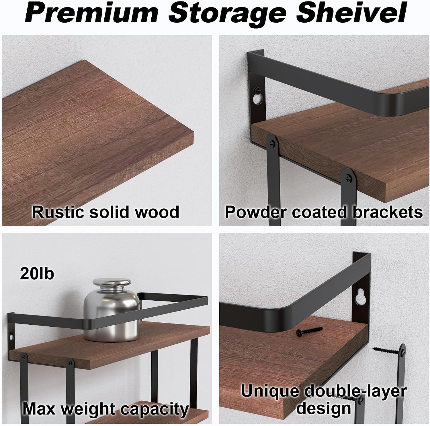 RICHER HOUSE Floating Shelves Bathroom, Wall Mounted Shelf Over Toilet | 3+1 Tier, with Metal Rail, Towel Rack, Paper
