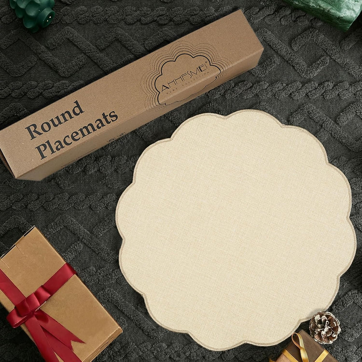 AHHFSMEI Round Faux Linen Placemats Set of 8 Heat Resistant Non-Slip Stain Proof Table Mats for Kitchen Dining Elegant