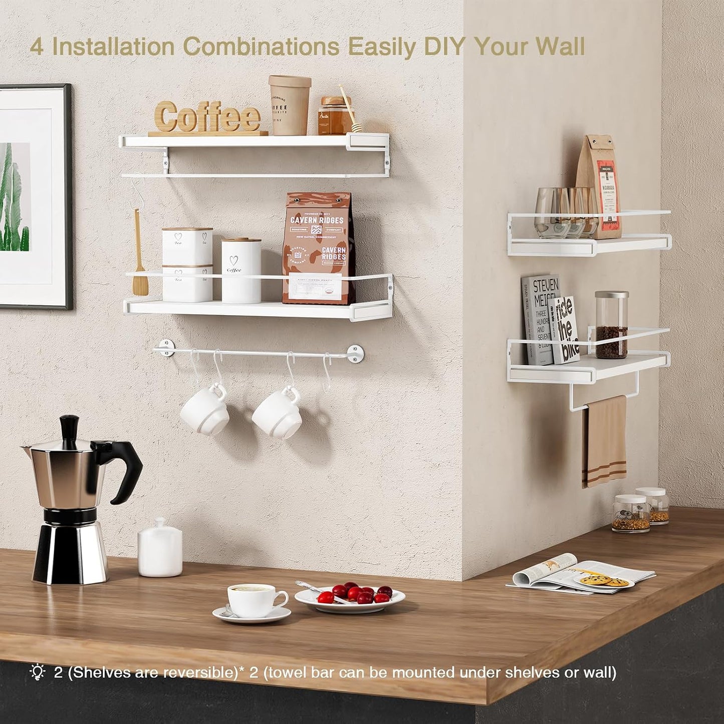 Forbena Bathroom Shelves for Wall Set of 2, White Nursery Floating Book Shelves for Kids Room, Small Wall Mount