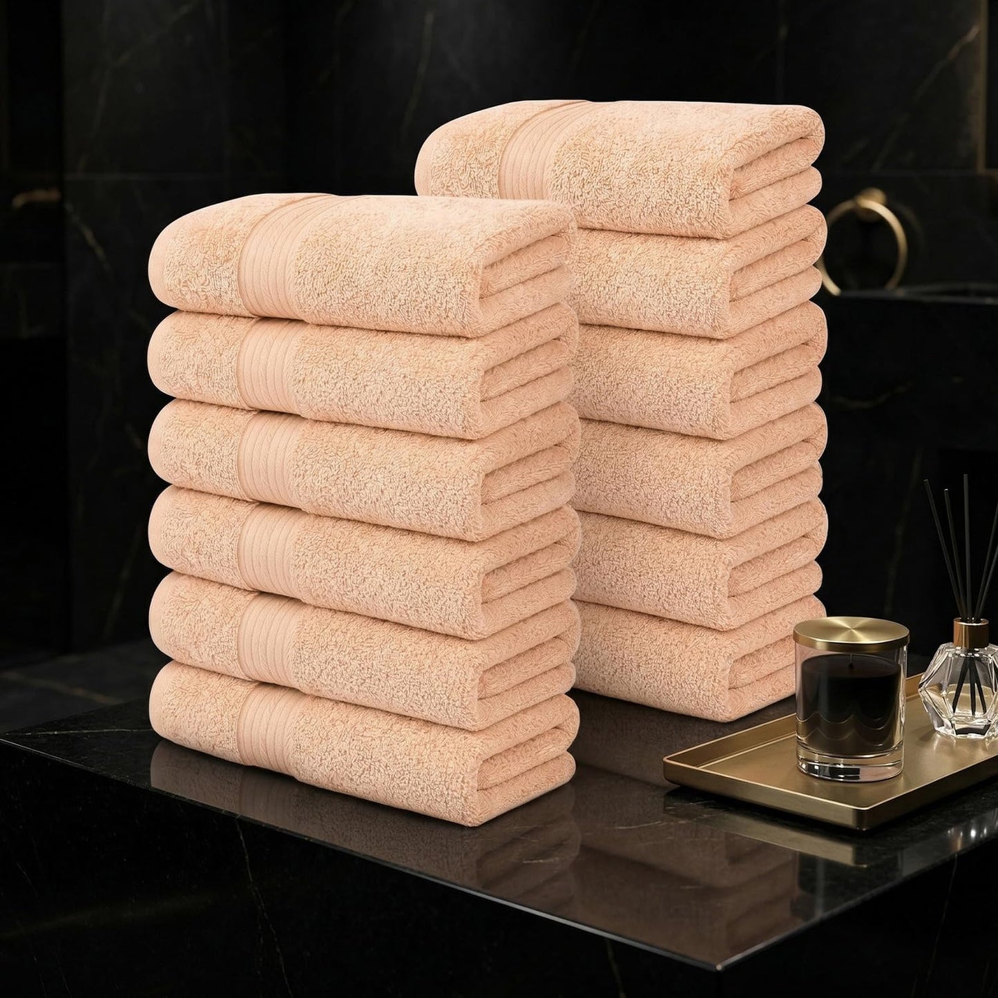 100% Cotton Hand Towels 18x28 Inches, 600 GSM, Soft & Absorbent, Set of 12, Beige