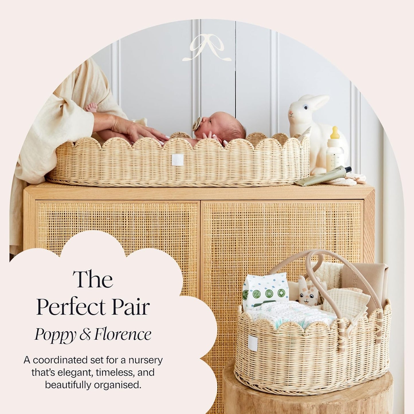 Handmade & Award-Winning Scalloped Rattan Basket / Natural