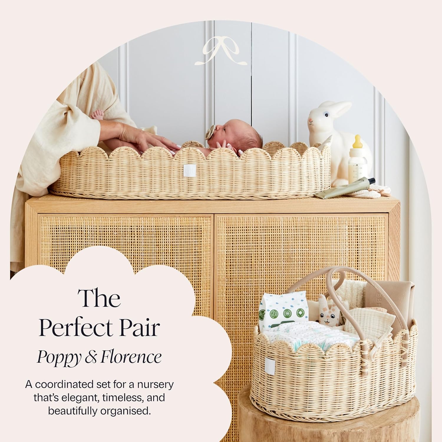 Handmade & Award-Winning Scalloped Rattan Basket / Natural