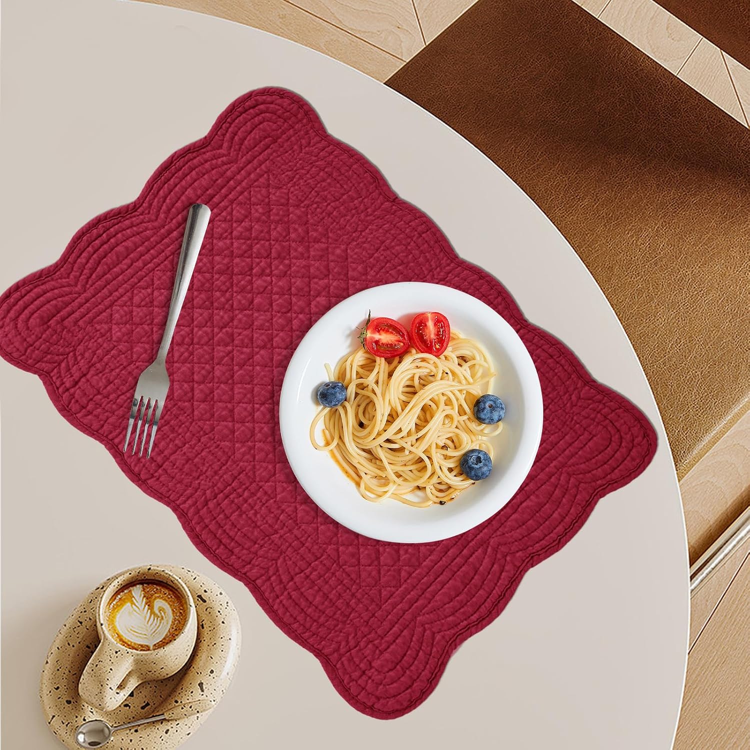 100% Cotton Quilted Placemats Set of 6,Washable Cloth Table Placemats for Kitchen & Dining Table