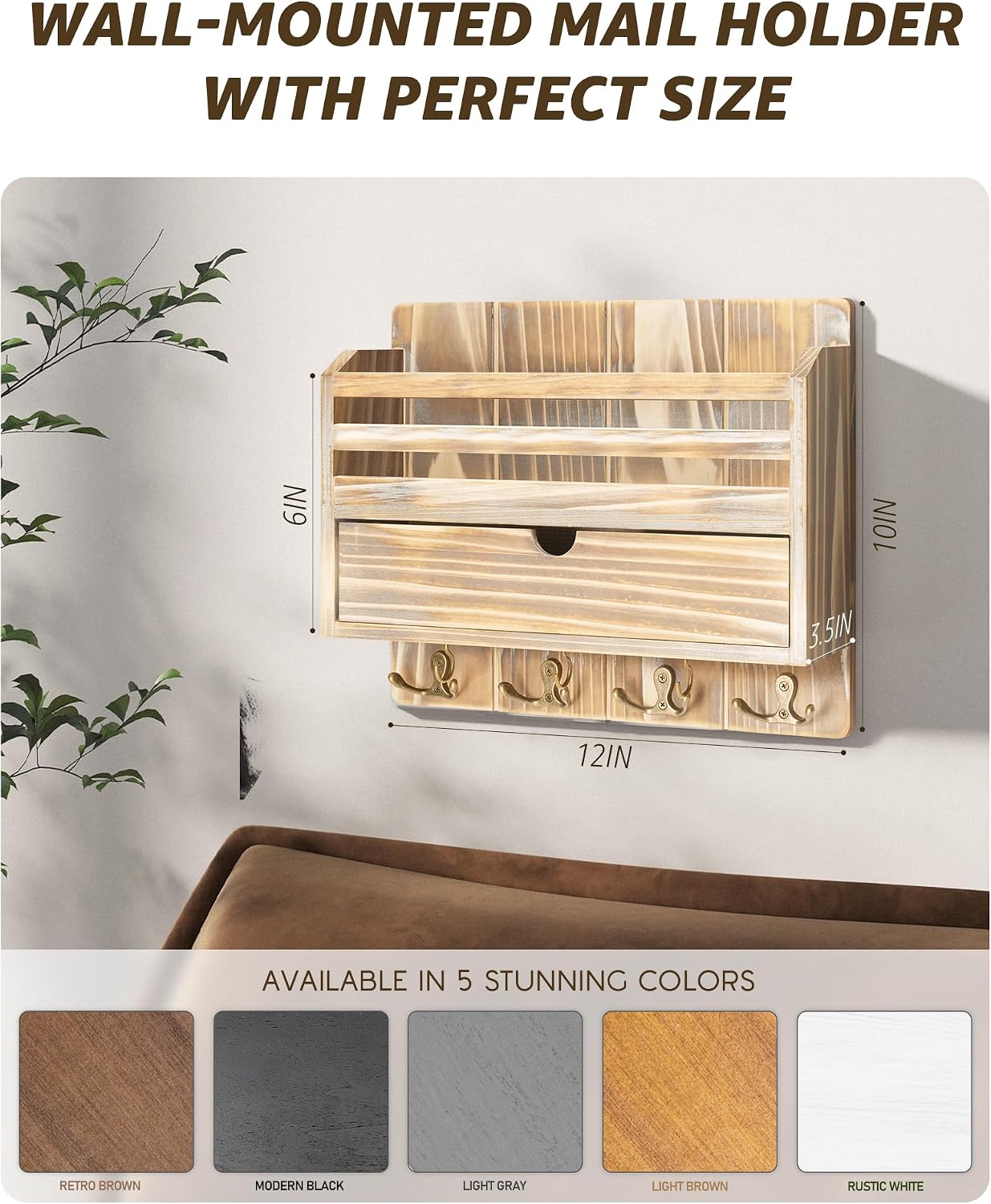Farmhouse Mail Organizer Wall Mount / Natural