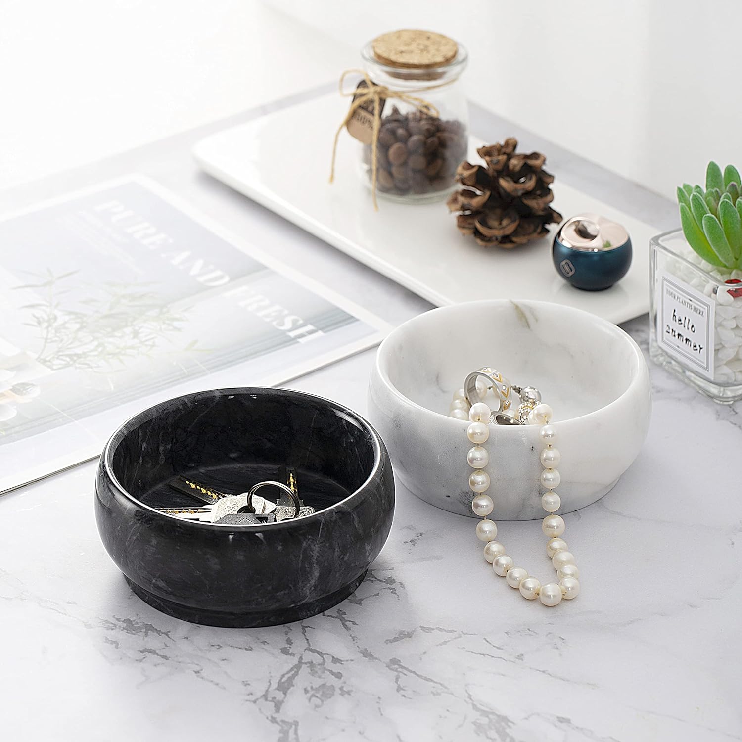 Natural Marble Key / Black Marble / 4.72 Inch