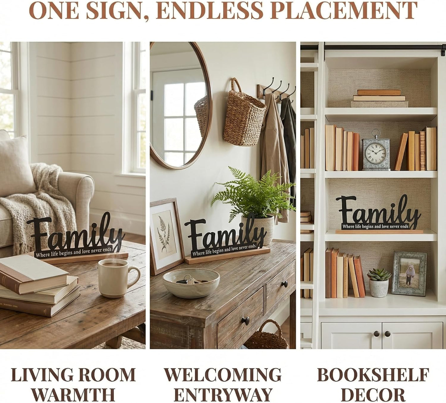 Metal Family Sign for Tabletop Decor / Black-family / 11.6 Inch