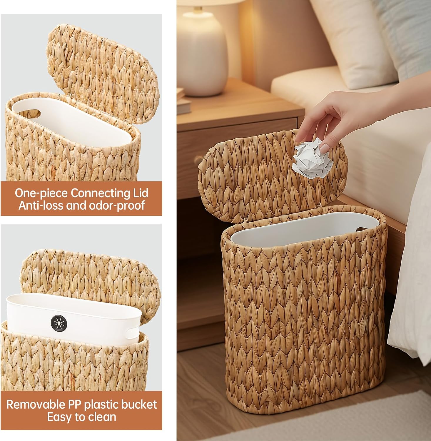 Narrow Rattan Waste Basket / 3 Gallon