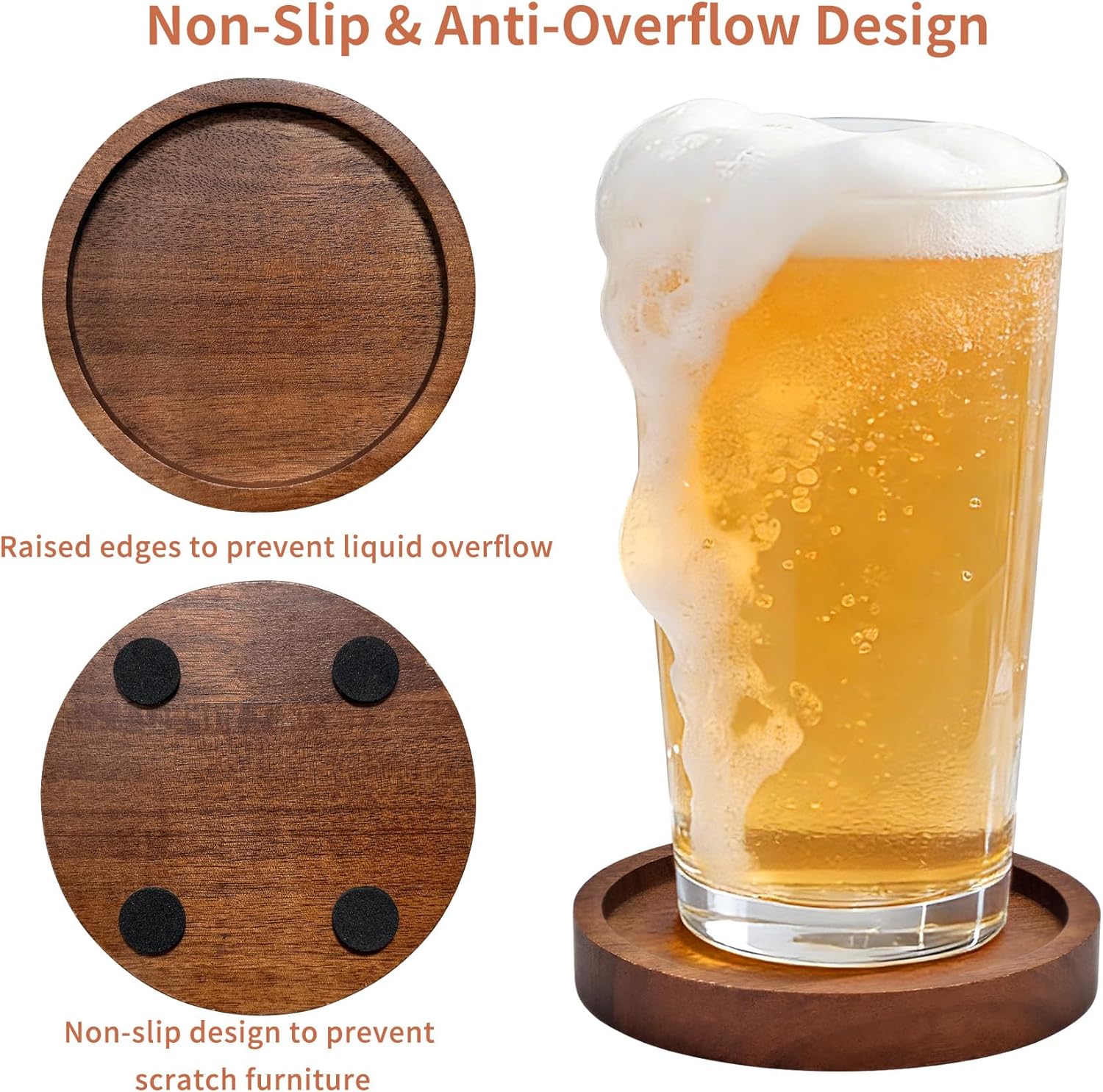 Holder / Wood Drink Coasters / Natural / Set of 6