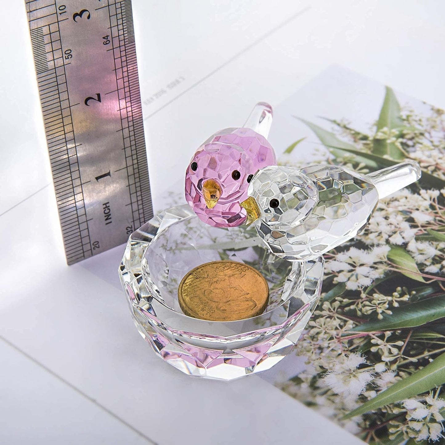 3.3'' Crystal Bird Figurine Collectible Art Glass Animal Figurines Table Home Decor / Double Birds