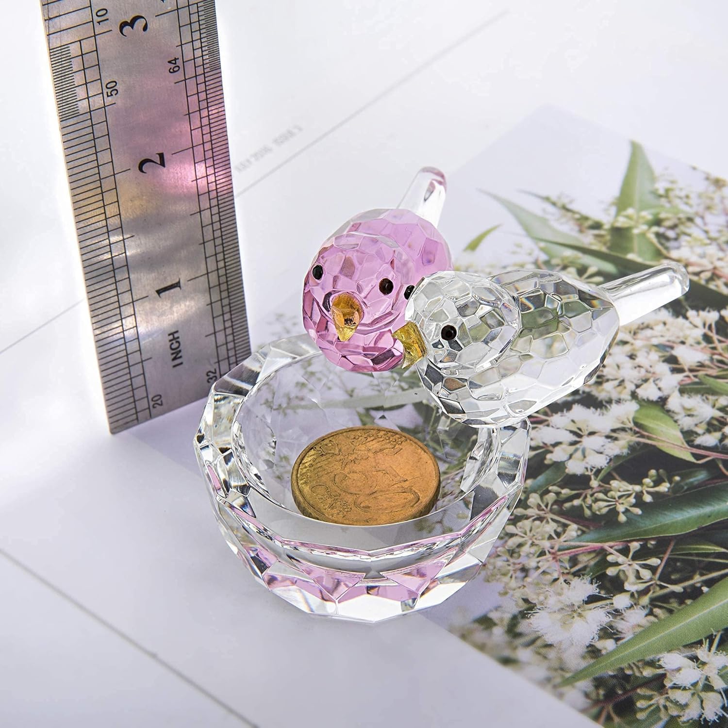 3.3'' Crystal Bird Figurine Collectible Art Glass Animal Figurines Table Home Decor / Double Birds