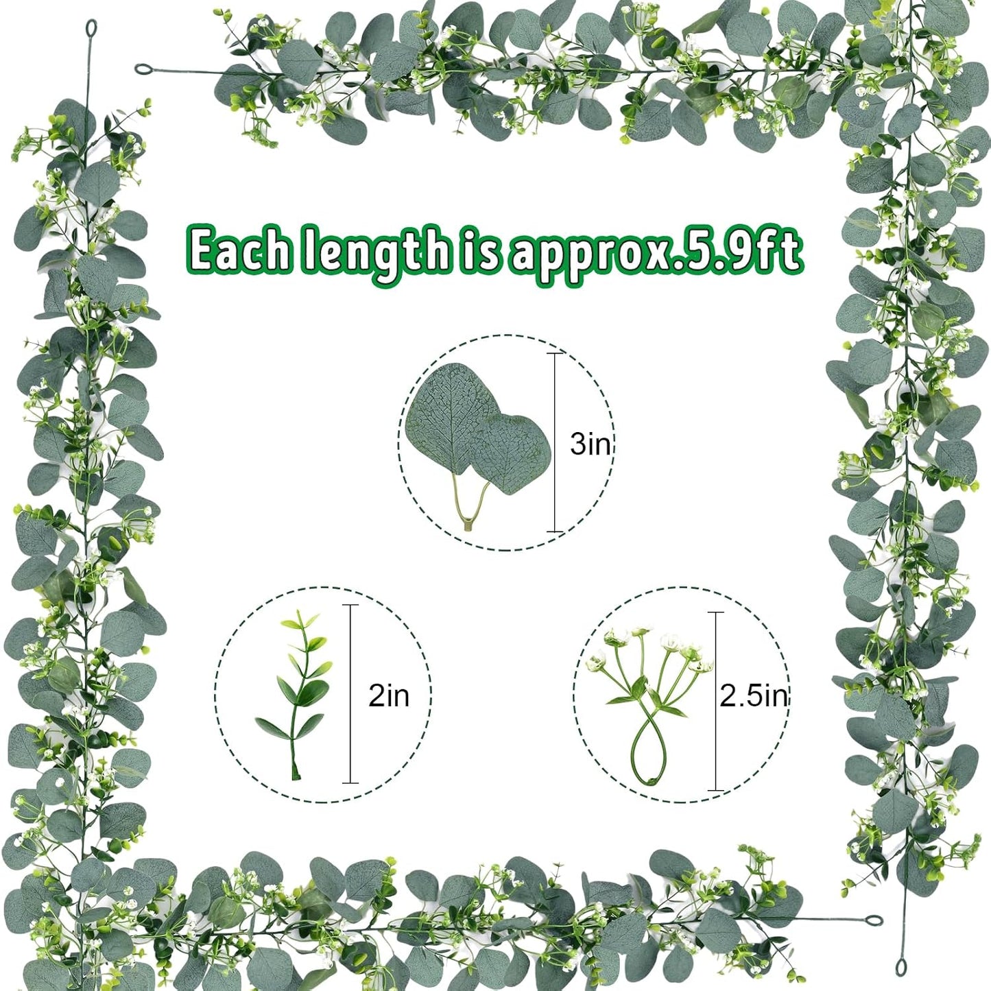 Garland / Flowers / Eucalyptus Garland / Green / 5.9 Inch / Set of 8