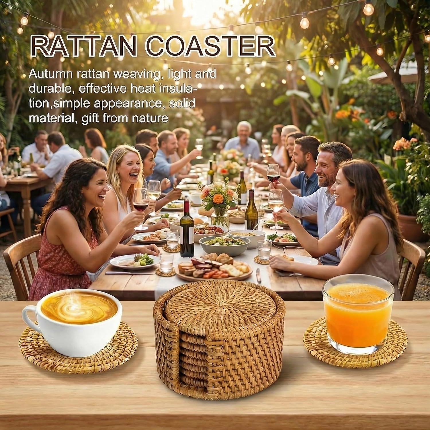 Holder｜Wicker Drink Coasters Set for Protecting / Natural / 4 Inch / Set of 6