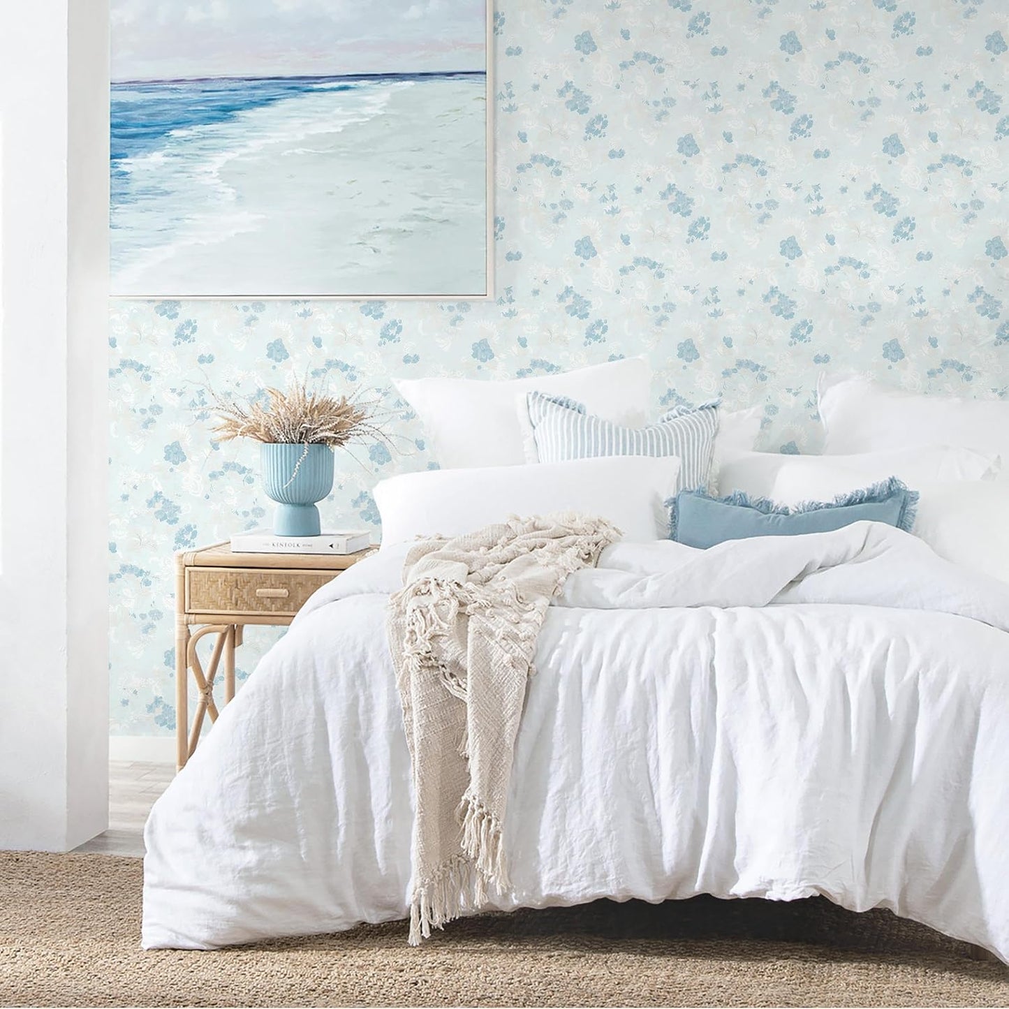 Wallpaper Floral Contact Paper Peel and Stick Wallpaper White Vintage French / 17.3 x 362 / Blue