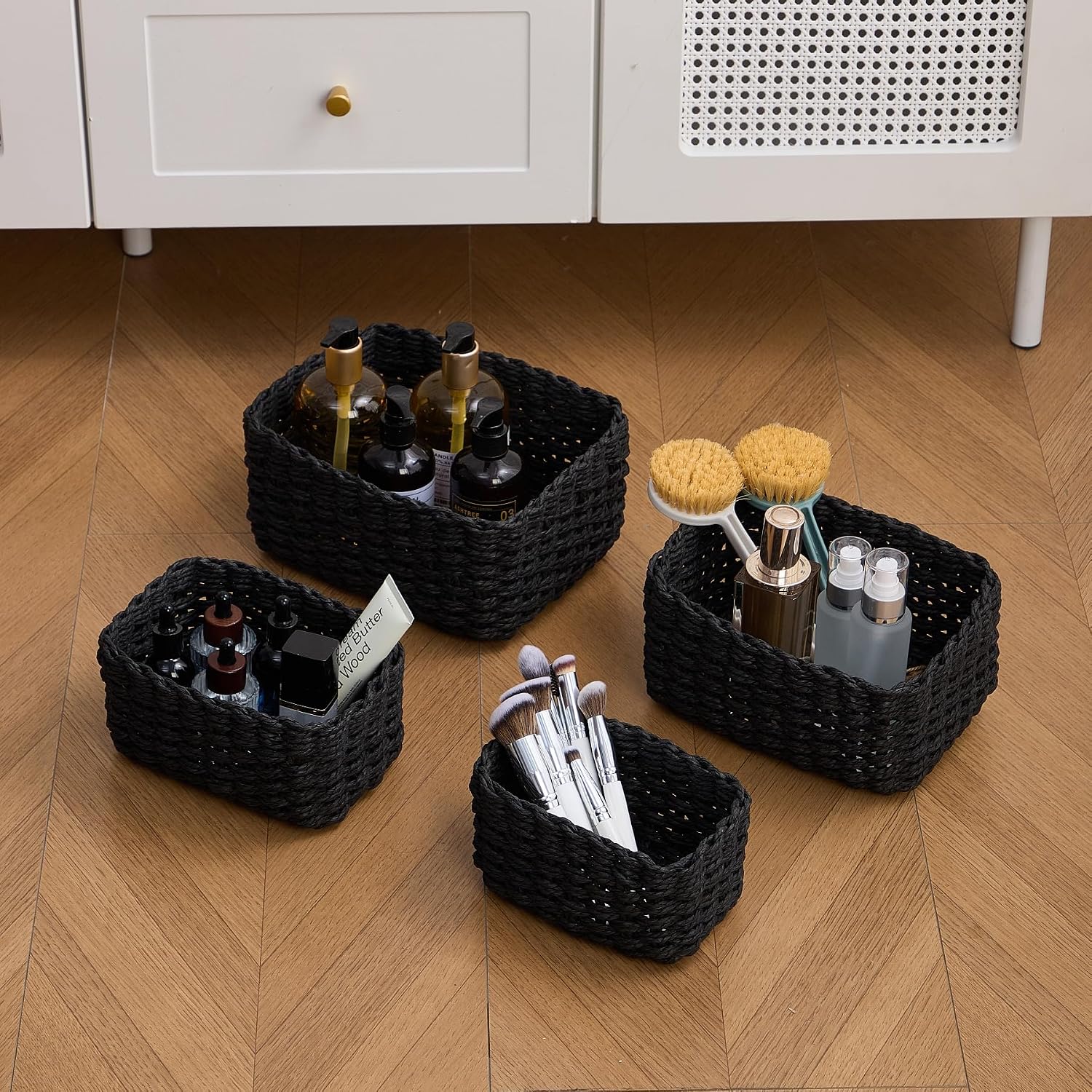 Woven Storage Baskets Set / Black / Set of 4