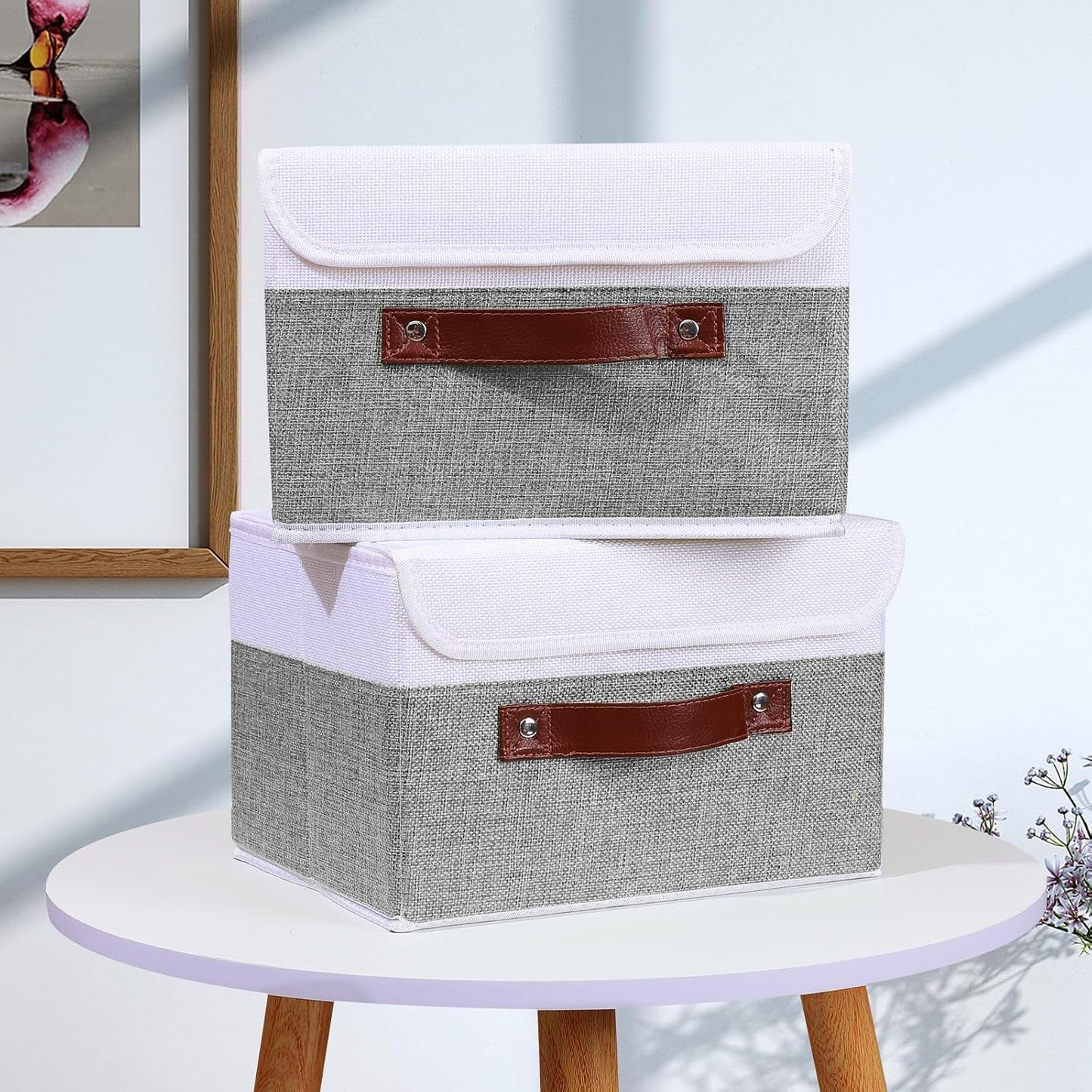 Storage Boxes / Lid Washable Decorative Storage Bins Basket / Small / Gray White / Set of 2