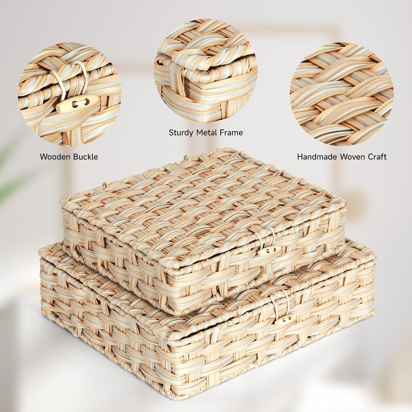 Woven Rattan Organizer Bins / Beige / Set of 2