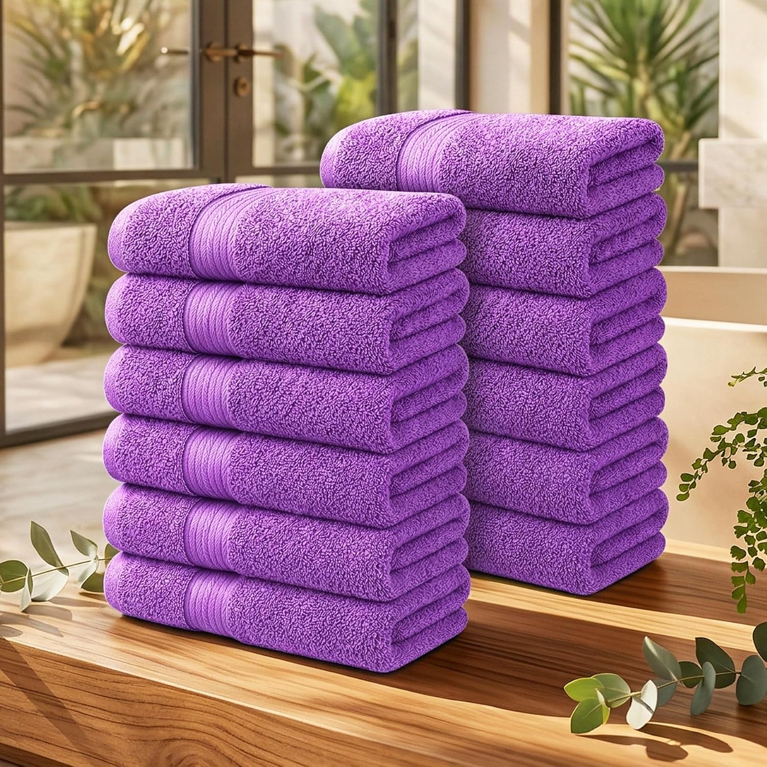 100% Cotton Hand Towels 18x28 Inches, 600 GSM, Soft & Absorbent, Set of 12, Purple