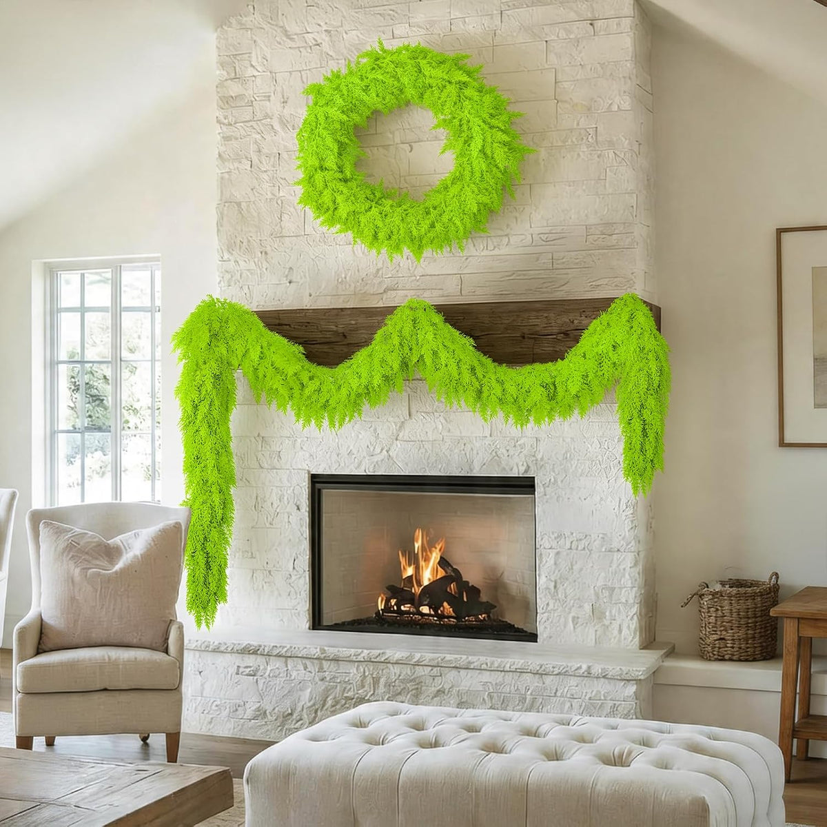 9Ft Christmas Cedar Garland, Lime Green Real Touch Christmas Decorations | Realistic Thick Soft Full Lush Artificial