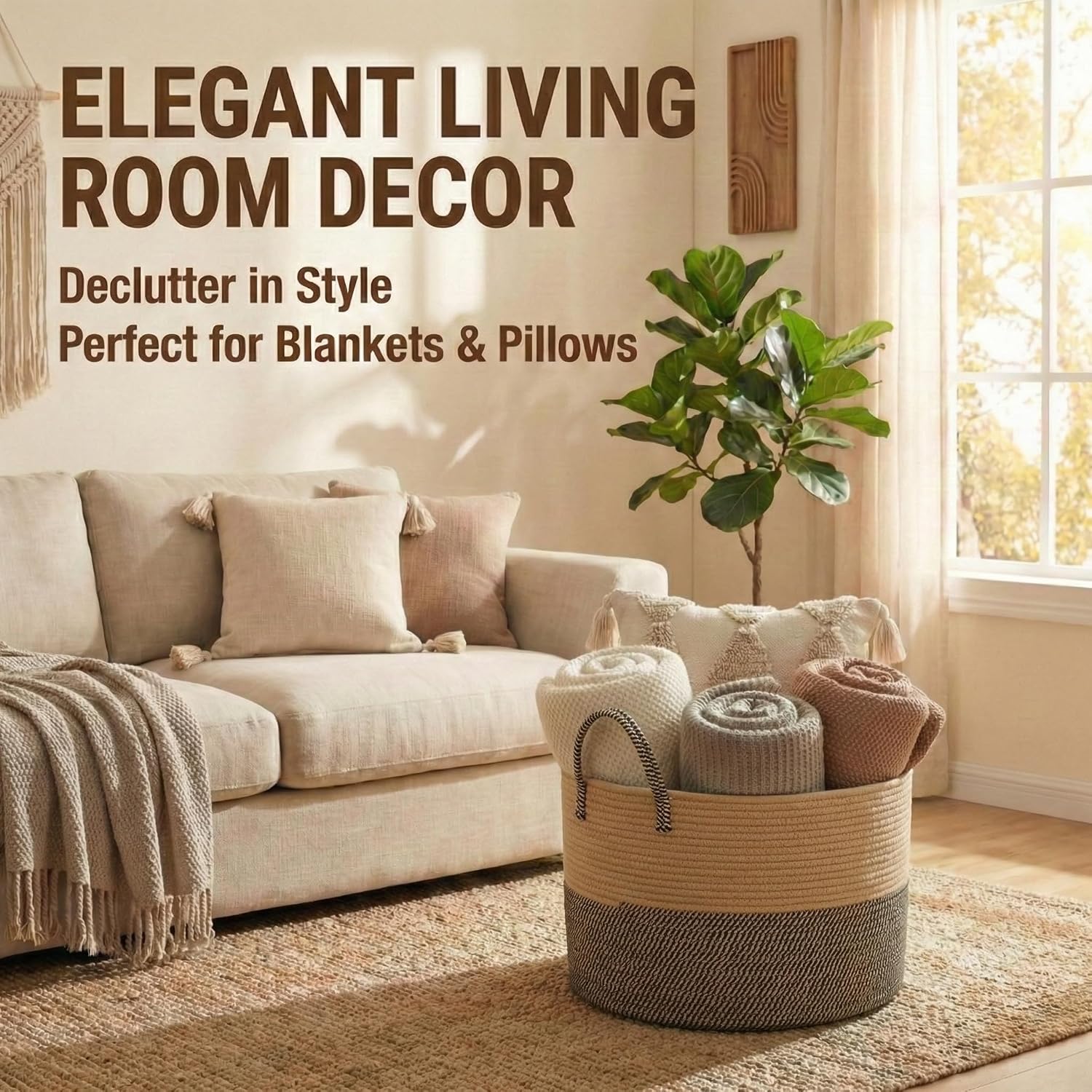 Extra Large Blanket Basket / Jute&black / 65L